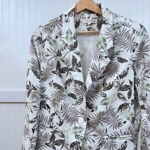 Solitaire Women's Linen Cotton Blend Palm Leaf Print Blazer Tropical Jacket
